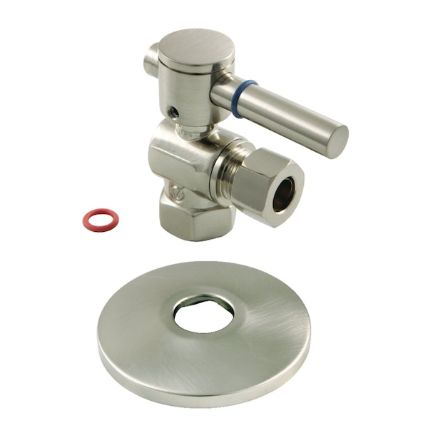 3/8" IPS X 3/8" OD Comp Quarter-Turn Angle Stop Valve W/ Flange, Nickel